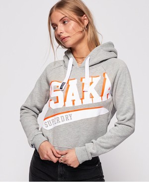 Superdry Osaka Swoosh Sport Crop Női Kapucnis Pulóver Szürke | HQTFG2036